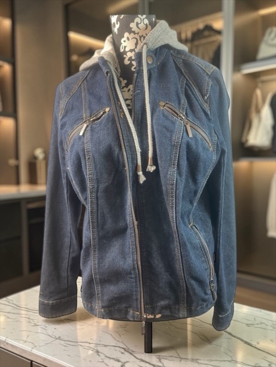 House of CB Jackets & Blazers - Womens CB 1962 Denim Hoodie Jacket Full Zip Blue Long Sleeve Zipper Pockets Y2K